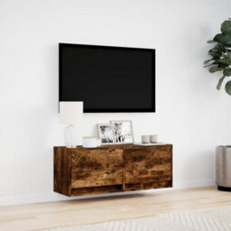 Berkfield Durable Tv Wall Cabinet With Led Lights Smoked Oak 100X31X35 Cm - thumbnail 4