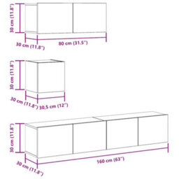 Berkfield 4 Piece Tv Cabinet Set Wall-Mounted Old Wood Engineered Wood - thumbnail 9