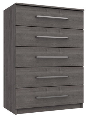 Rochester 5 Drawer Chest - Dark Grey Oak On Express Delivery And Ready Assembled