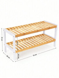 LEDREM Natural Bamboo 2-Tier Shoe Rack, Shelf For Shoes Plants Books, For Living Room - thumbnail 6