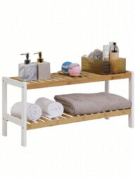 LEDREM Natural Bamboo 2-Tier Shoe Rack, Shelf For Shoes Plants Books, For Living Room - thumbnail 4