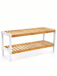 LEDREM Natural Bamboo 2-Tier Shoe Rack, Shelf For Shoes Plants Books, For Living Room - thumbnail 2