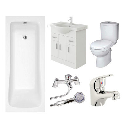 Veebath Sophia 1800mm Bath Vanity Unit, Toilet & Taps Bathroom Suite - image 1
