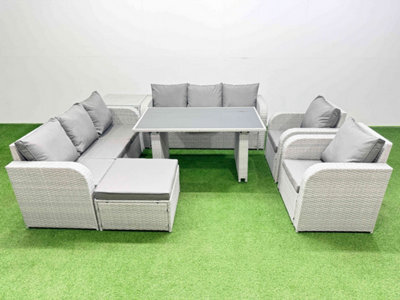 Fimous 9 Seater Outdoor Dining Table 3 Seater Sofa Reclining Chair Set With Side Table Big Stool Light Grey - image 1