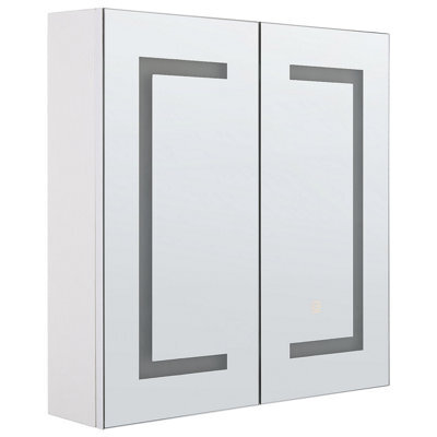 Beliani Bathroom Wall Mounted Mirror Cabinet Led Mazarredo 60 Cm 60 Cm White - image 1
