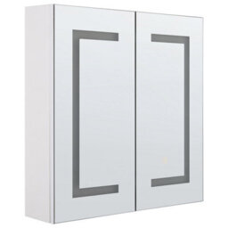 Beliani Bathroom Wall Mounted Mirror Cabinet Led Mazarredo 60 Cm 60 Cm White - thumbnail 1
