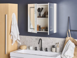 Beliani Bathroom Wall Mounted Mirror Cabinet Led Mazarredo 60 Cm 60 Cm White - thumbnail 2