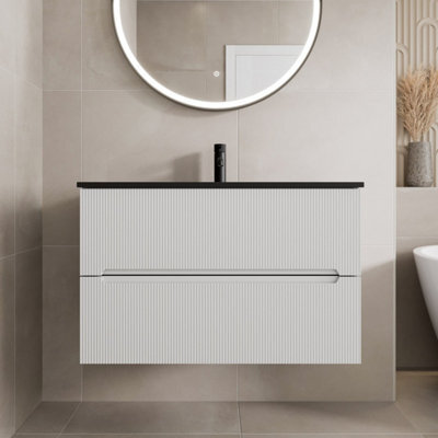 Affine 800mm Bathroom Cloakroom Vanity Unit Basin Wall Hung Furniture Soft Close White - image 1