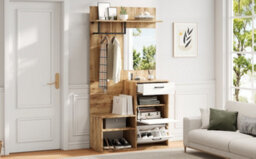 Btm 7 In 1 Coat Rack Hall Tree With Mirror Shoe Bench Shoe Rack Drawer Storage Cabinet White And Wood 100 X 38.5 X 190 Cm - thumbnail 8