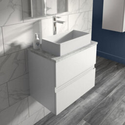Hudson Reed Urban 605mm Satin White Wall Hung 2 Drawer Vanity Unit And Laminate Worktop With Silent Close, 522 X 605 X 390mm - thumbnail 2