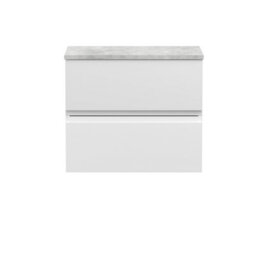 Hudson Reed Urban 605mm Satin White Wall Hung 2 Drawer Vanity Unit And Laminate Worktop With Silent Close, 522 X 605 X 390mm
