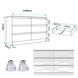 Modern 6 Drawer Chest Of Drawers Storage Bedroom Furniture Living Room Cabinet - thumbnail 2