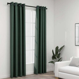 Walplus Linen-Look Blackout Curtains With Grommets 2Pcs Green 140X225Cm