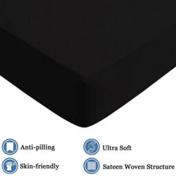 "Ameha Fitted Sheet 40Cm Extra Deep Pocket Bed Sheets Elastic Corners Soft Microfiber Fitted Sheet 16"" (Black,super King 180X200Cm)" - thumbnail 5