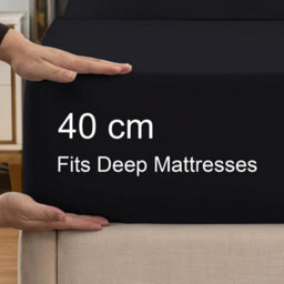 "Ameha Fitted Sheet 40Cm Extra Deep Pocket Bed Sheets Elastic Corners Soft Microfiber Fitted Sheet 16"" (Black,super King 180X200Cm)" - thumbnail 3