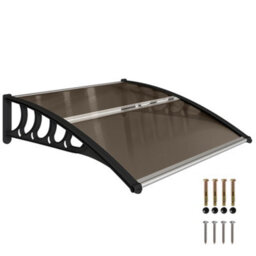 Outsunny Door Canopy Outdoor Awning Rain Shelter For Window Porch, Brown - thumbnail 2