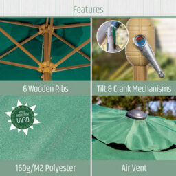 Gardenkraft 2.7M Outdoor Wooden Effect Parasol - Dark Green - thumbnail 3