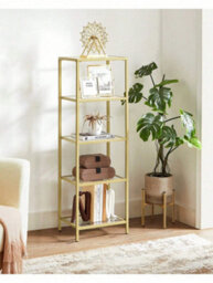Vasagle 5-Tier Glass Shelf, Bookshelf, Storage Rack, Tempered Glass, Easy Assembly, Bathroom, Living Room, Black - thumbnail 3