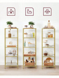 Vasagle 5-Tier Glass Shelf, Bookshelf, Storage Rack, Tempered Glass, Easy Assembly, Bathroom, Living Room, Black - thumbnail 6