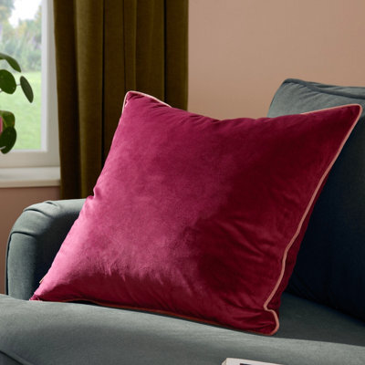 furn. Furn Meridian Plain Velvet Piped Polyester Filled Cushion, Burgundy/slipper, 55 X 55Cm - image 1