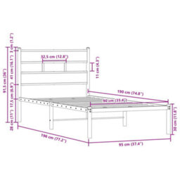 Berkfield Bed Frame Without Mattress With Headboard Brown Oak 90X190 Cm Single - thumbnail 9