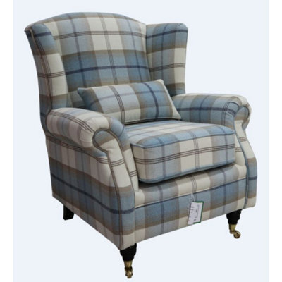 Wing Chair Original Fireside High Back Armchair P And S Balmoral Sky Check Real Fabric - image 1