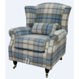 Wing Chair Original Fireside High Back Armchair P And S Balmoral Sky Check Real Fabric - thumbnail 2