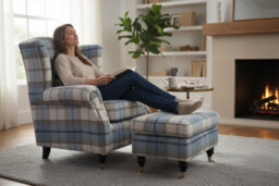 Wing Chair Original Fireside High Back Armchair P And S Balmoral Sky Check Real Fabric - thumbnail 3