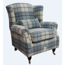 Wing Chair Original Fireside High Back Armchair P And S Balmoral Sky Check Real Fabric