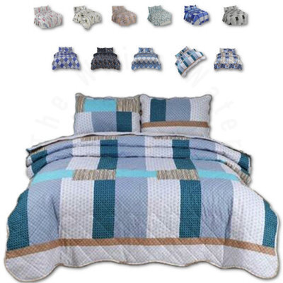 TheWhiteWater Limited Bedspread - Luxury Quilted - Reversible - Bed Throw Warm Quilt - Bedspread Patchwork Pattie Stripe Set 150 Gsm - 3 Tog - image 1
