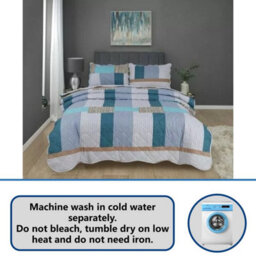 TheWhiteWater Limited Bedspread - Luxury Quilted - Reversible - Bed Throw Warm Quilt - Bedspread Patchwork Pattie Stripe Set 150 Gsm - 3 Tog - thumbnail 2