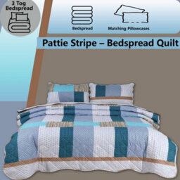 TheWhiteWater Limited Bedspread - Luxury Quilted - Reversible - Bed Throw Warm Quilt - Bedspread Patchwork Pattie Stripe Set 150 Gsm - 3 Tog - thumbnail 5