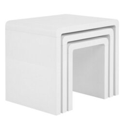 Nest Of Tables Set Of 3 White Grey Gloss Coffee Side End Living Room Furniture - White - thumbnail 4
