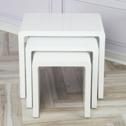 Nest Of Tables Set Of 3 White Grey Gloss Coffee Side End Living Room Furniture - White - thumbnail 6