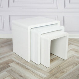 Nest Of Tables Set Of 3 White Grey Gloss Coffee Side End Living Room Furniture - White - thumbnail 3