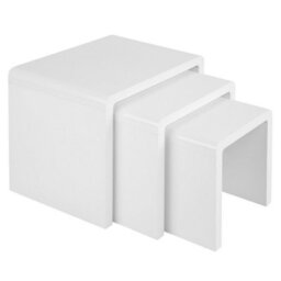 Nest Of Tables Set Of 3 White Grey Gloss Coffee Side End Living Room Furniture - White