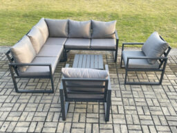 Fimous Outdoor Garden Furniture Set Aluminium Lounge Sofa Square Coffee Table Sets With Chair Indoor Conservatory Set Dark Grey - thumbnail 2