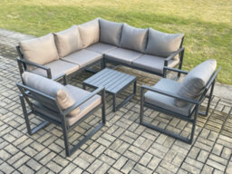 Fimous Outdoor Garden Furniture Set Aluminium Lounge Sofa Square Coffee Table Sets With Chair Indoor Conservatory Set Dark Grey - thumbnail 1