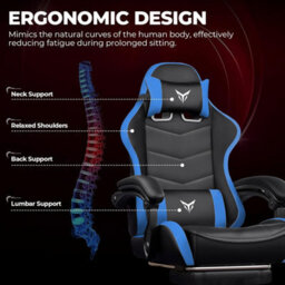 Gtplayer Gaming Chair, Heavy Duty Computer Chairs With Footrest Linkage Armrest And Lumbar Support, Ergonomic Office Chair, Blue - thumbnail 3