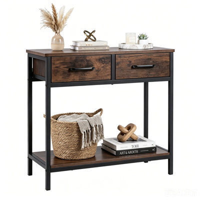 Gainoom 75Cm Narrow Brown Console Table Small Entryway Table Modern Sofa Table W/ Anti-Tipping Device - image 1