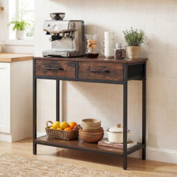 Gainoom 75Cm Narrow Brown Console Table Small Entryway Table Modern Sofa Table W/ Anti-Tipping Device - thumbnail 3
