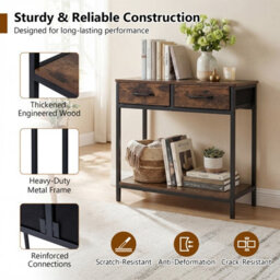 Gainoom 75Cm Narrow Brown Console Table Small Entryway Table Modern Sofa Table W/ Anti-Tipping Device - thumbnail 8