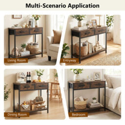 Gainoom 75Cm Narrow Brown Console Table Small Entryway Table Modern Sofa Table W/ Anti-Tipping Device - thumbnail 5
