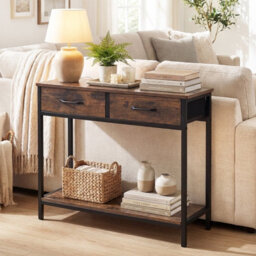 Gainoom 75Cm Narrow Brown Console Table Small Entryway Table Modern Sofa Table W/ Anti-Tipping Device - thumbnail 9