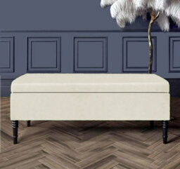 Paris Plain 150Cm Ottoman Storage Bench - Plush Velvet Shoe Bench - Cream Upholstery Footstool With Storage