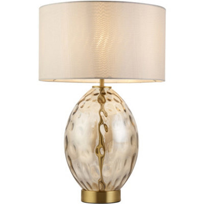 Loops Champagne Lustre Glass Table Lamp - Vintage White Fabric Shade - Dimmable 10W Led E27 - image 1