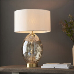 Loops Champagne Lustre Glass Table Lamp - Vintage White Fabric Shade - Dimmable 10W Led E27 - thumbnail 3