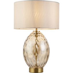 Loops Champagne Lustre Glass Table Lamp - Vintage White Fabric Shade - Dimmable 10W Led E27