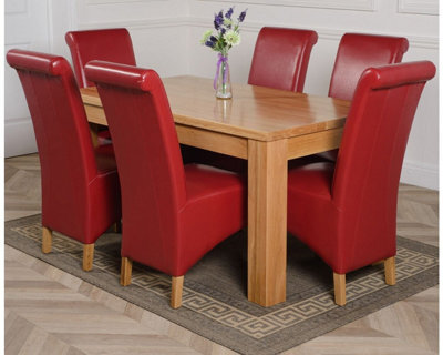 That's Furniture Dakota 152 X 87 Cm Chunky Medium Oak Dining Table And 6 Chairs Dining Set With Montana Burgundy Leather Chairs