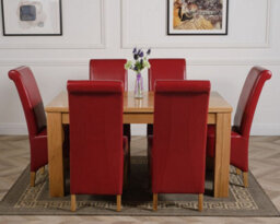 That's Furniture Dakota 152 X 87 Cm Chunky Medium Oak Dining Table And 6 Chairs Dining Set With Montana Burgundy Leather Chairs - thumbnail 2